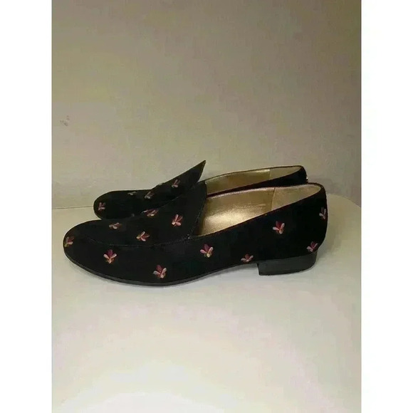 Circus By Sam Edelman Loafers Harlem-1 Black Sz 9 Faux Suede Embroidered Flowers - Picture 6 of 14